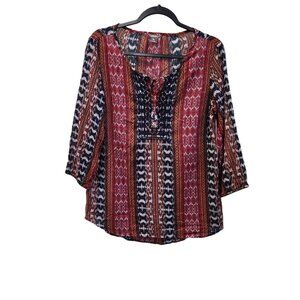 Eddie Bauer Women's S Sheer Key Hole Long Sleeve Pullover Blouse 2200